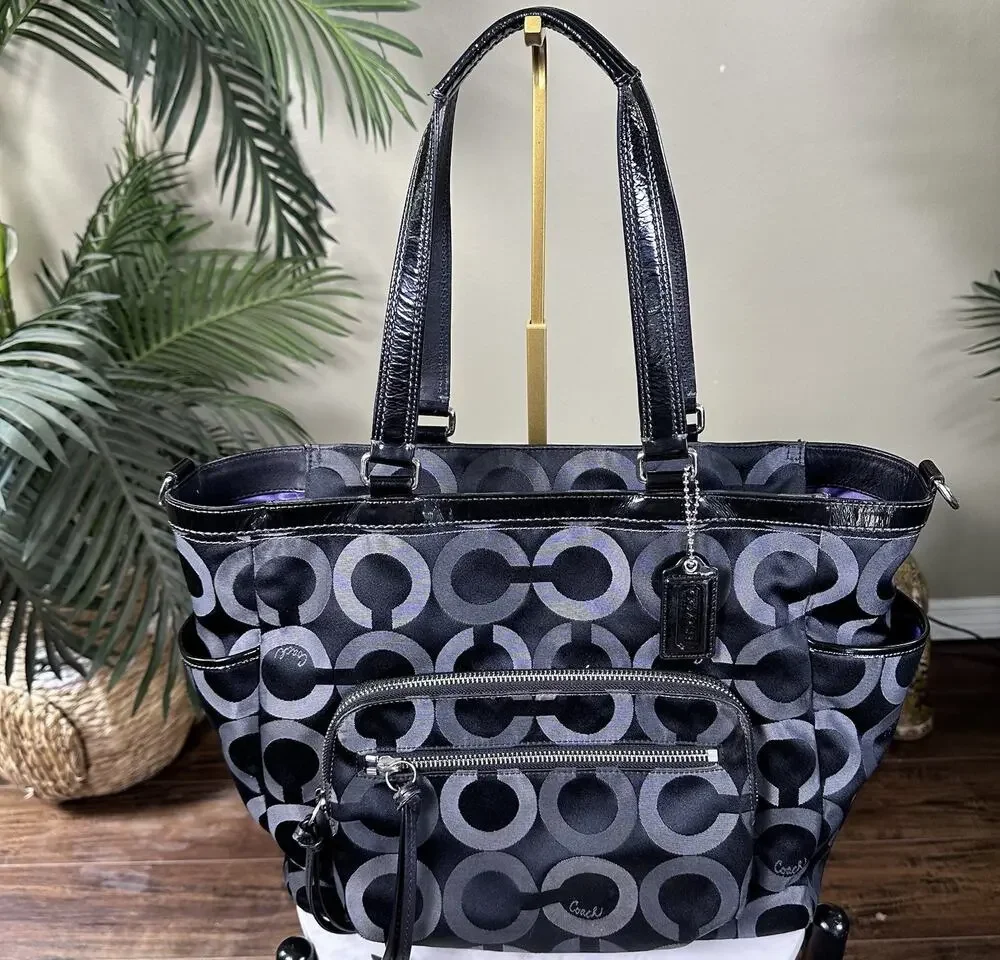 Coach Large Organizer Tote or Baby Bag Student Patent Logo Shoulder G1068